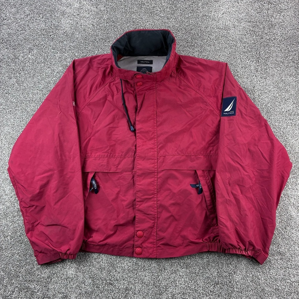 Vintage Nautica Challenge Jacket Mens 2XL Red J Class Windbreaker Sailing